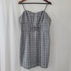 Wild Fable Corset Waist Mini Dress in White & Grey Plaid Print Women's Size XL